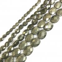 Goldene Pyrit Perlen, flachoval, poliert, DIY & facettierte, grün, verkauft per 38 cm Strang