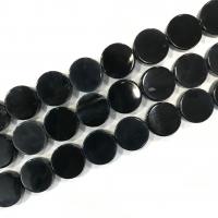 Бусины из натурального Черного Агата, Черный агат, Плоская круглая форма, полированный, DIY, черный, 20mm, 20ПК/Strand, Продан через 38 см Strand