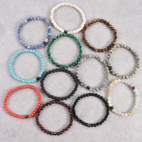 Gemstone Bracelets, Natural Stone, with Hematite, Round, Unisex, more colors for choice, 6mm, Length:19 cm, Sold By PC