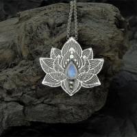 Tibetan Style Jewelry Necklace, Lotus, plated, for woman, silver color, Length:Approx 17.72 Inch, 5PCs/Lot, Sold By Lot