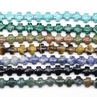 Mixed Gemstone Beads Natural Stone Cross polished DIY 12mm Sold Per 20 cm Strand
