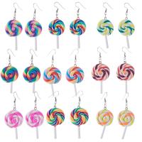 Polymer Clay Earring, with Iron, for woman, more colors for choice, 26x65mm, 10Bag/Pair, Sold By Pair