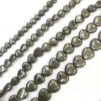 Natural Golden Pyrite Beads, Heart, polished, DIY, green, Sold Per 38 cm Strand
