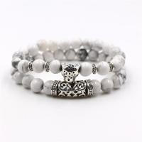 Gemstone Bracelets, Natural Stone, with Tibetan Style, Unisex, more colors for choice, Length:18 cm, Sold By Set