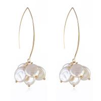 Zinc Alloy Drop Earrings with Shell Pearl & Steel for woman golden Sold By Pair