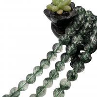 Granos de la joyería de cuarzo natural, Cuarzo Fantasma Verde, Esférico, pulido, Bricolaje, verde, Vendido para 38 cm Sarta