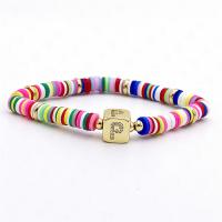 argile de polymère bracelet, avec laiton, Placage de couleur d'or, modèles différents pour le choix & pavé de micro zircon & pour femme, multicolore, Longueur:Environ 7.09 pouce, Vendu par PC