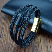 PU Leather Cord Bracelets with Gemstone & Stainless Steel gold color plated multilayer & for woman Length Approx 8.27 Inch Sold By PC