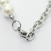 Titanium Steel Necklace, with pearl, Unisex, silver color, Length:58 cm, Sold By PC
