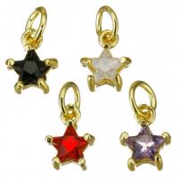 Cubic Zirconia Brass Pendants, Star, gold color plated, micro pave cubic zirconia, more colors for choice, 7x8.5x4mm, Hole:Approx 3.5mm, 30PCs/Lot, Sold By Lot