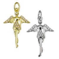 Cubic Zirconia Micro Pave Brass Pendant, Angel, plated, micro pave cubic zirconia, more colors for choice, 15x23x2.5mm, Hole:Approx 3.5mm, 30PCs/Lot, Sold By Lot