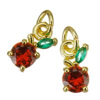 Cubic Zirconia Brass Pendants, gold color plated, micro pave cubic zirconia, red, 4.5x8x3mm, Hole:Approx 3mm, 30PCs/Lot, Sold By Lot