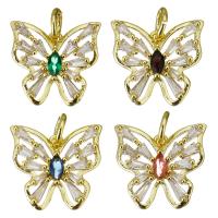 Cubic Zirconia Micro Pave Brass Pendant, Butterfly, gold color plated, micro pave cubic zirconia, more colors for choice, 16x15x3mm, Hole:Approx 4mm, 30PCs/Lot, Sold By Lot