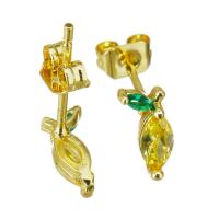 Cubic Zirconia Micro Pave Brass Earring, gold color plated, for woman, yellow, 5x9mm, 20Pairs/Lot, Sold By Lot