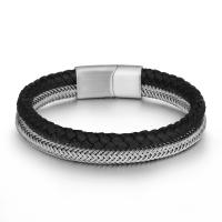 acier inoxydable bracelet, avec cuir PU, bijoux de mode & pour homme, plus de couleurs à choisir, 215x15mm, Vendu par PC