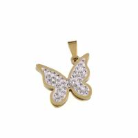 Titanium Steel Pendants Butterfly polished for woman & with rhinestone golden Sold By PC
