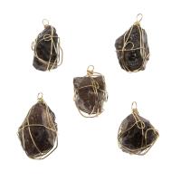 Quartz Gemstone Pendants, Brass, with Smoky Quartz, irregular, brown, 40x15-42x27mm, Sold By PC