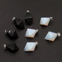 Edelsteen Hangers Sieraden, Messing, met Black Stone & Sea Opal, Rhombus, meer kleuren voor de keuze, 29x15x25mm, Verkocht door PC