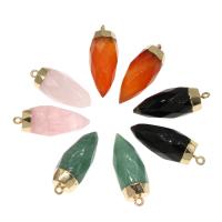 Gemstone Pendants Jewelry, Brass, with Natural Stone, Teardrop, faceted, more colors for choice, 29x13x13mm, Sold By PC
