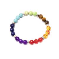 Natural Mixed Gemstone Bracelets with Zinc Alloy Spacer Beads Unisex multi-colored 8mm Approx 7.48 Inch Sold By PC