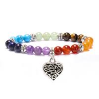 Natural Gemstone 7 Chakra Gemstone Yoga Beaded Bracelets with Heart Zinc Alloy Charms Unisex multi-colored 8mm Approx 7.48 Inch Sold By PC