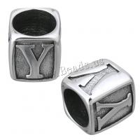 Stainless Steel Large Hole Beads, Rectangle, with letter pattern & blacken, 8mm, Hole:Approx 8.5mm, 10PCs/Lot, Sold By Lot