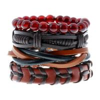 PU Leather Cord Bracelets Zinc Alloy with PU Leather & Wax Cord 4 pieces & handmade & Unisex nickel lead & cadmium free 17-18cm 6cm Sold By Set