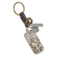 Tibetan Style Key Clasp, with PU Leather, for man, brown, nickel, lead & cadmium free, 125x30mm, Sold By PC