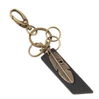 Tibetan Style Key Clasp, with PU Leather, for man, nickel, lead & cadmium free, 170x30mm, Sold By PC