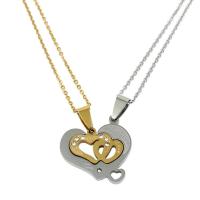 Titanium Steel Pendants Heart polished Unisex & for couple & with rhinestone mixed colors Sold By PC