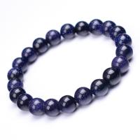 Natural Blue Goldstone Bracelets, Blue Sandstone, Round, Unisex & radiation protection, blue, Length:19 cm, Sold By PC