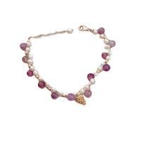 Freshwater Cultured Pearl Bracelet Brass with Freshwater Pearl & Amethyst for woman purple Length 19 cm Sold By PC