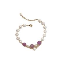 Freshwater Cultured Pearl Bracelet Brass with Natural Stone & Freshwater Pearl for woman Length 21 cm Sold By PC