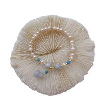 Bracelet en perles de culture d'eau douce, laiton, avec Jade & perle d'eau douce cultivée, pour femme, couleurs mélangées, Longueur:19 cm, Vendu par PC