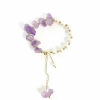 Freshwater Cultured Pearl Bracelet, Brass, with Freshwater Pearl & Amethyst, for woman, purple, Length:20.5 cm, Sold By PC