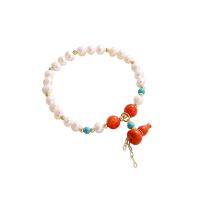 Bracelet en perles de culture d'eau douce, cornaline, avec perle & laiton, pour femme, blanc, 37mm, Longueur 19 cm, Vendu par PC