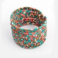 Glass Seed Beads Cuff Bangle, with Tibetan Style, gold color plated, multi-strand, multi-colored, 4.2cm, Length:Approx 7-9 Inch, Sold By PC