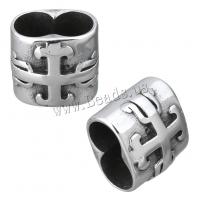 Stainless Steel Spacer Beads, with cross pattern & double-hole & blacken, 12.50x12x9mm, Hole:Approx 10x6mm, 10PCs/Lot, Sold By Lot