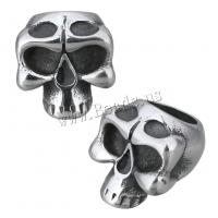 Stainless Steel Slide Charm, Skull, blacken, 11x12x10mm, Hole:Approx 6.5mm, 10PCs/Lot, Sold By Lot