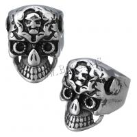 Stainless Steel Slide Charm, Skull, blacken, 11x15x15mm, Hole:Approx 8mm, 10PCs/Lot, Sold By Lot