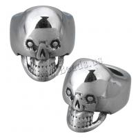 Stainless Steel Slide Charm, Skull, blacken, 12x13x14mm, Hole:Approx 8mm, 10PCs/Lot, Sold By Lot