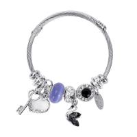 Stainless Steel European Bangle, with Tibetan Style bead & Crystal, plated, Adjustable & for woman & with rhinestone, more colors for choice, Inner Diameter:Approx 65mm, Sold By PC