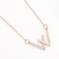 925 Sterling Silver Necklaces Letter W plated micro pave cubic zirconia & for woman Length Approx 15.75 Inch Sold By PC