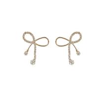 Brass Stud Earring, Bowknot, fashion jewelry & for woman & with rhinestone, nickel, lead & cadmium free, 30x25mm, Sold By Pair