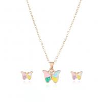 Tibetan Style Jewelry Sets, Stud Earring & necklace, Butterfly, 2 pieces & for woman & enamel, mixed colors, 6x9mmuff0c13x11mm, Length:44.5 cm, Sold By Set
