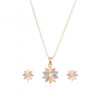 Tibetan Style Jewelry Sets, Stud Earring & necklace, Flower, 2 pieces & for woman & enamel, mixed colors, 9x9mmuff0c14x16mm, Length:44.5 cm, Sold By Set
