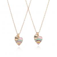 Zinklegierung Halskette, Herz, 2 Stück & für Kinder & Emaille & mit Strass, farbenfroh, 13x14mm, Länge 44.5 cm, verkauft von PC