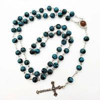 Collar de Rosario, Vidrio, con metal, unisexo, azul, 8mm, longitud:45 cm, Vendido por UD
