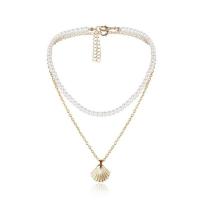 Zinklegierung Schmuck Halskette, mit Kunststoff Perlen, mit Verlängerungskettchen von 1.96 lnch, plattiert, Doppelschicht & für Frau, keine, Länge:ca. 17.72 ZollInch, verkauft von PC