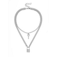 Mode-Multi-Layer-Halskette, Zinklegierung, mit Verlängerungskettchen von 2.7 lnch, Lock and Key, plattiert, Doppelschicht & für Frau, keine, 26mm, Länge:ca. 15.7 ZollInch, verkauft von PC